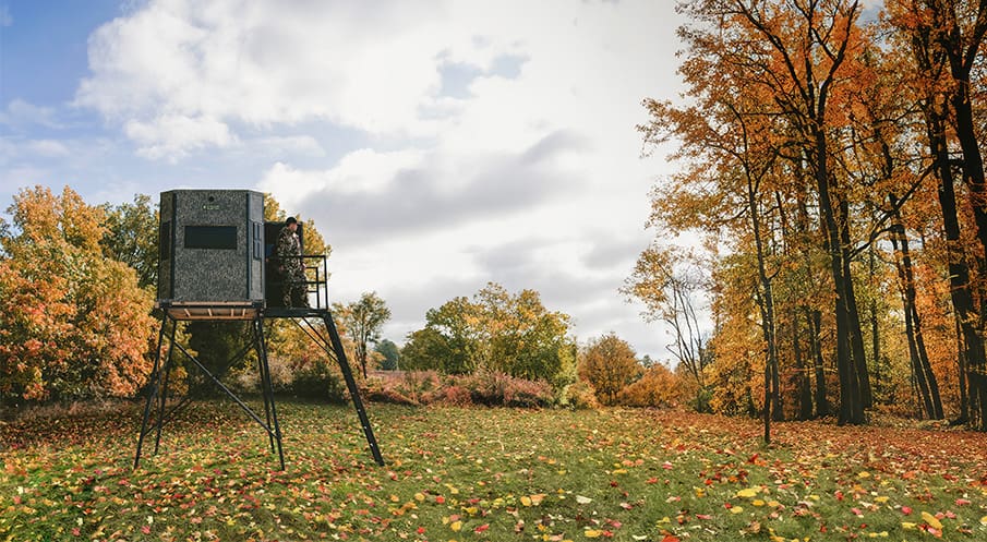 Image of Summit Outdoors american made hunting blinds in fall scene.