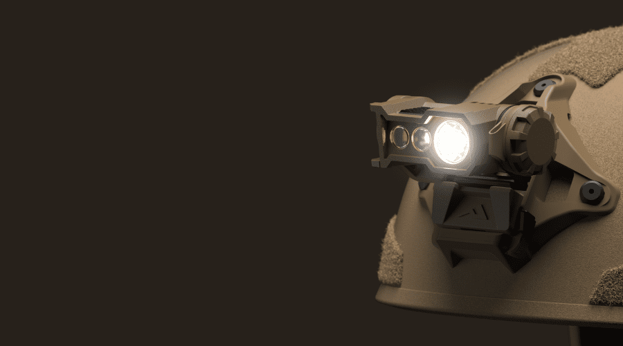 Princeton Tec Ghost X headlamp showing white, red, green, blue and IR LEDs