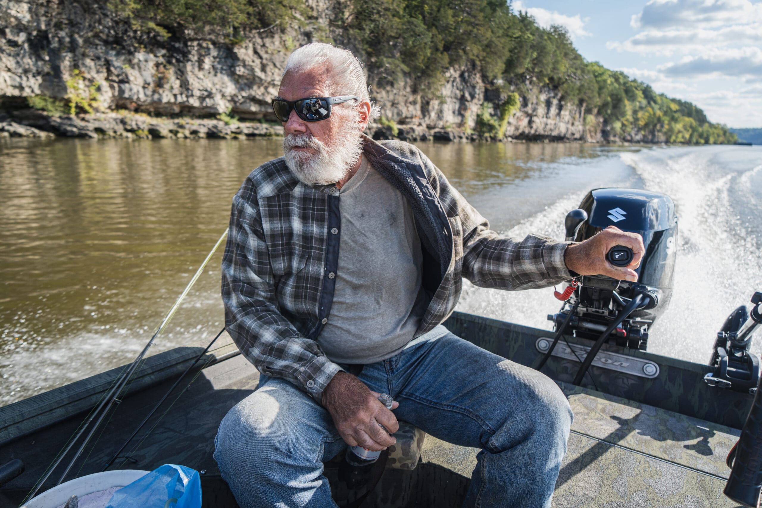man controling a boat