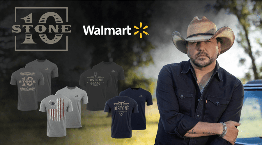 Jason Aldean-inspired 10Stone apparel display at Walmart Athens Georgia featuring TrueTimber camo clothing line