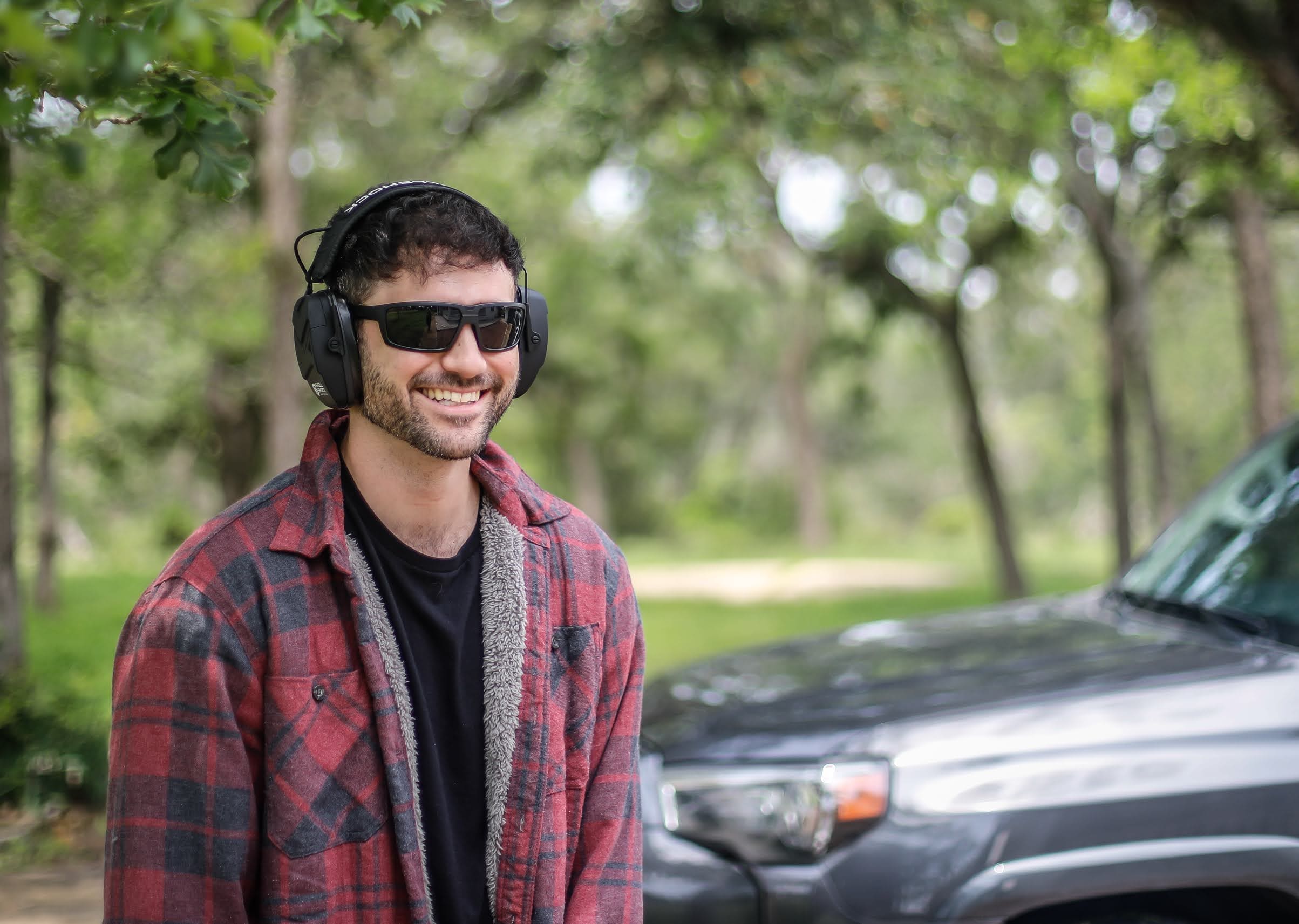 Male wearing Shell shock hearing protection